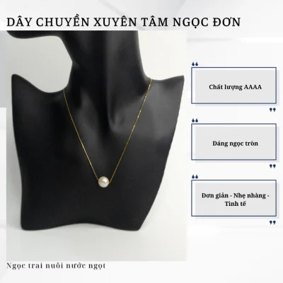 Dây Chuyền Ngọc Trai Xuyên Tâm Đơn Trẻ Trung 9mm