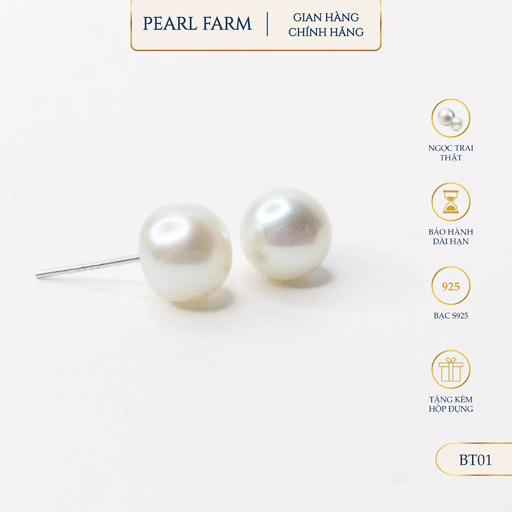 Bông Tai Ngọc Trai Nụ Dáng Bánh Bao 6-10mm