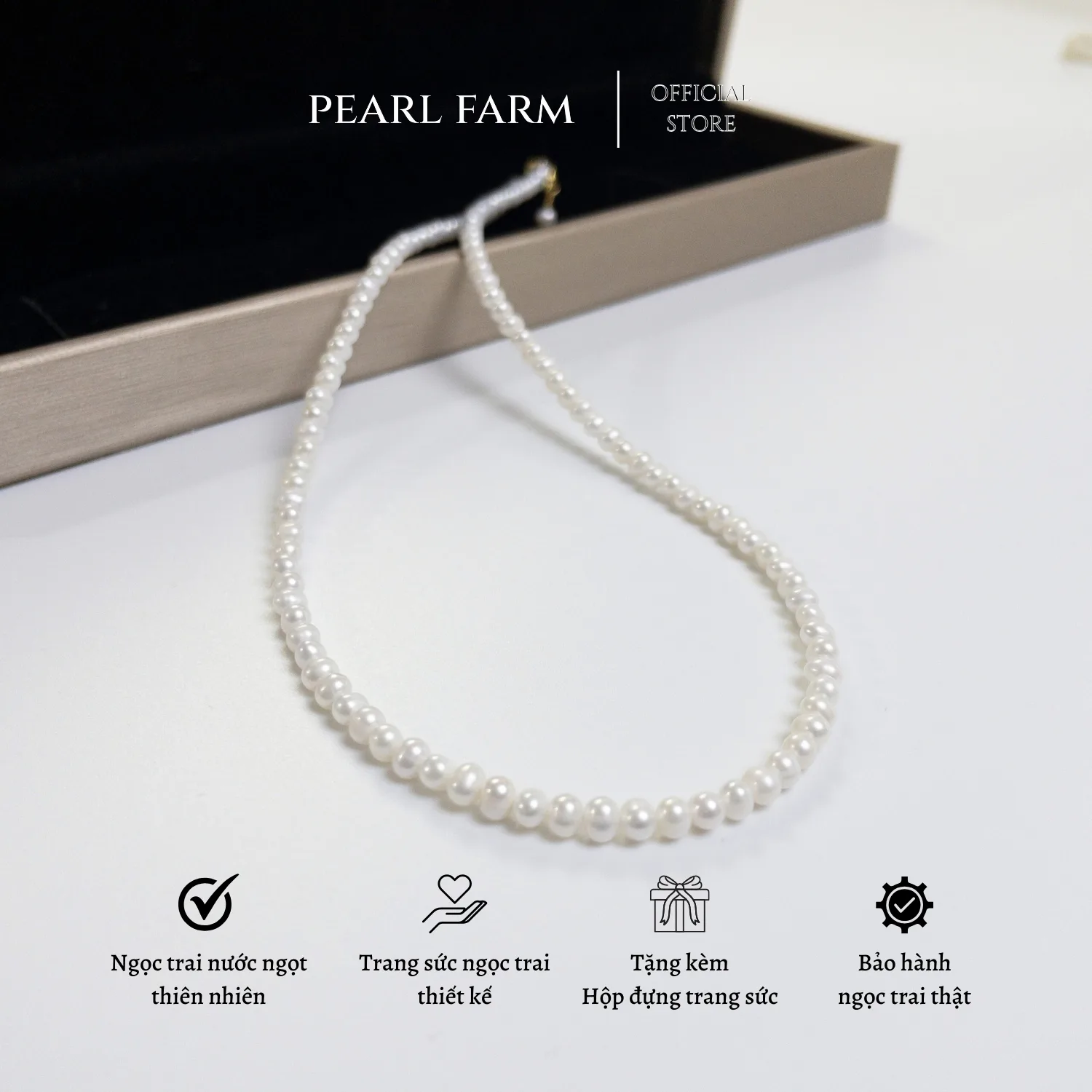 Chuỗi Dây Chuyền Ngọc Trai Nhí Gần Tròn 4mm Trẻ Trung