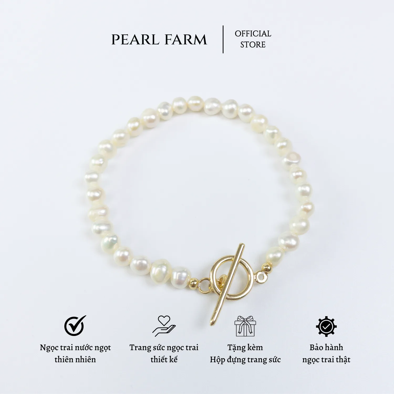 Lắc Tay Ngọc Trai Khóa OT Trơn Dáng Xu Dị