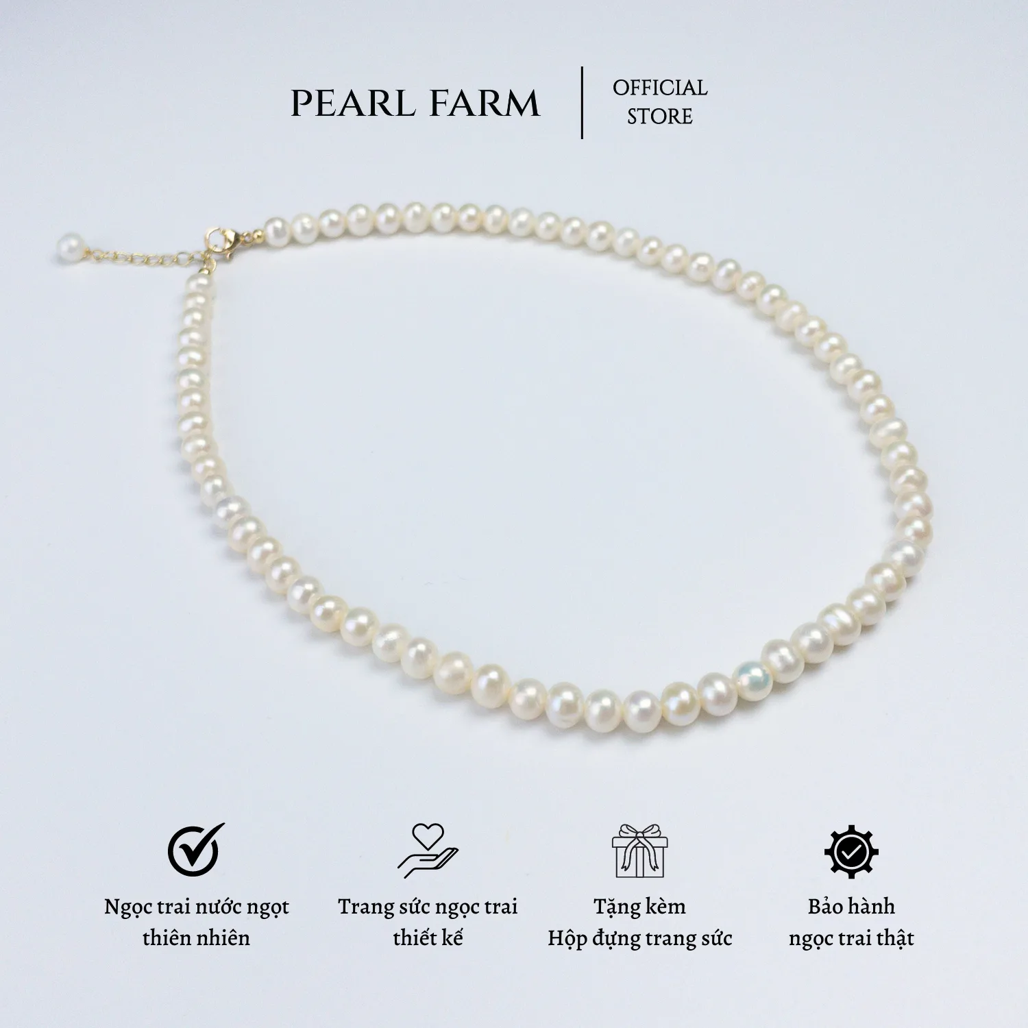 Chuỗi Ngọc Trai Dáng Ngọc Gần Tròn Trơn Sang Trọng