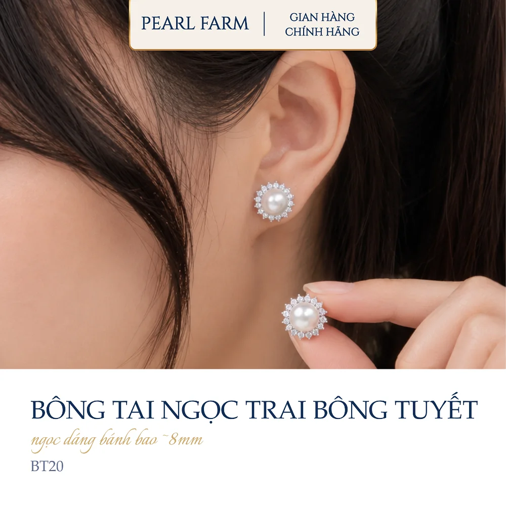 Bông Tai Ngọc Trai Dáng Bông Tuyết Chất Liệu Titan Xi Kim - Ảnh 3