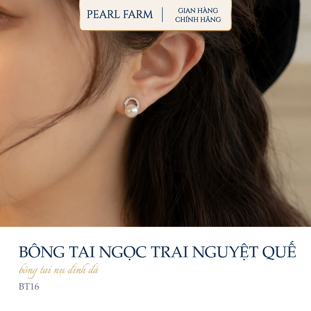 Bông Tai Nụ Ngọc Trai Dáng Vòng Nguyệt Quế - Ảnh 3