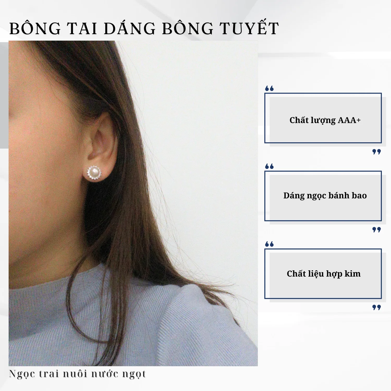 Bông Tai Ngọc Trai Dáng Bông Tuyết Chất Liệu Titan Xi Kim - Ảnh 6