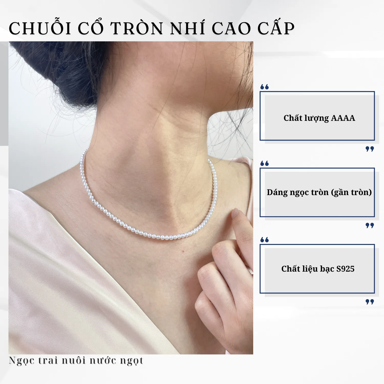 Chuỗi Dây Chuyền Ngọc Trai Nhí Gần Tròn 4mm Trẻ Trung - Ảnh 2