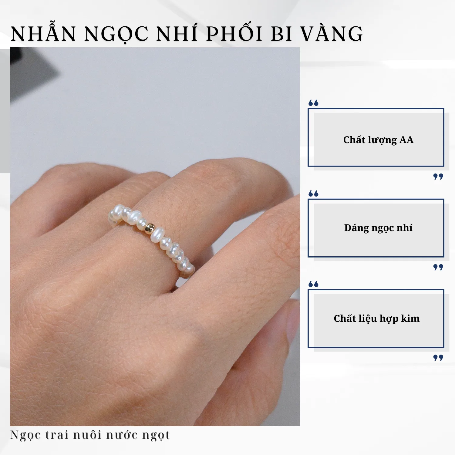 Nhẫn Ngọc Trai Nhí Co Giãn Thời Trang Phối Bi Vàng Cá Tính - Ảnh 2
