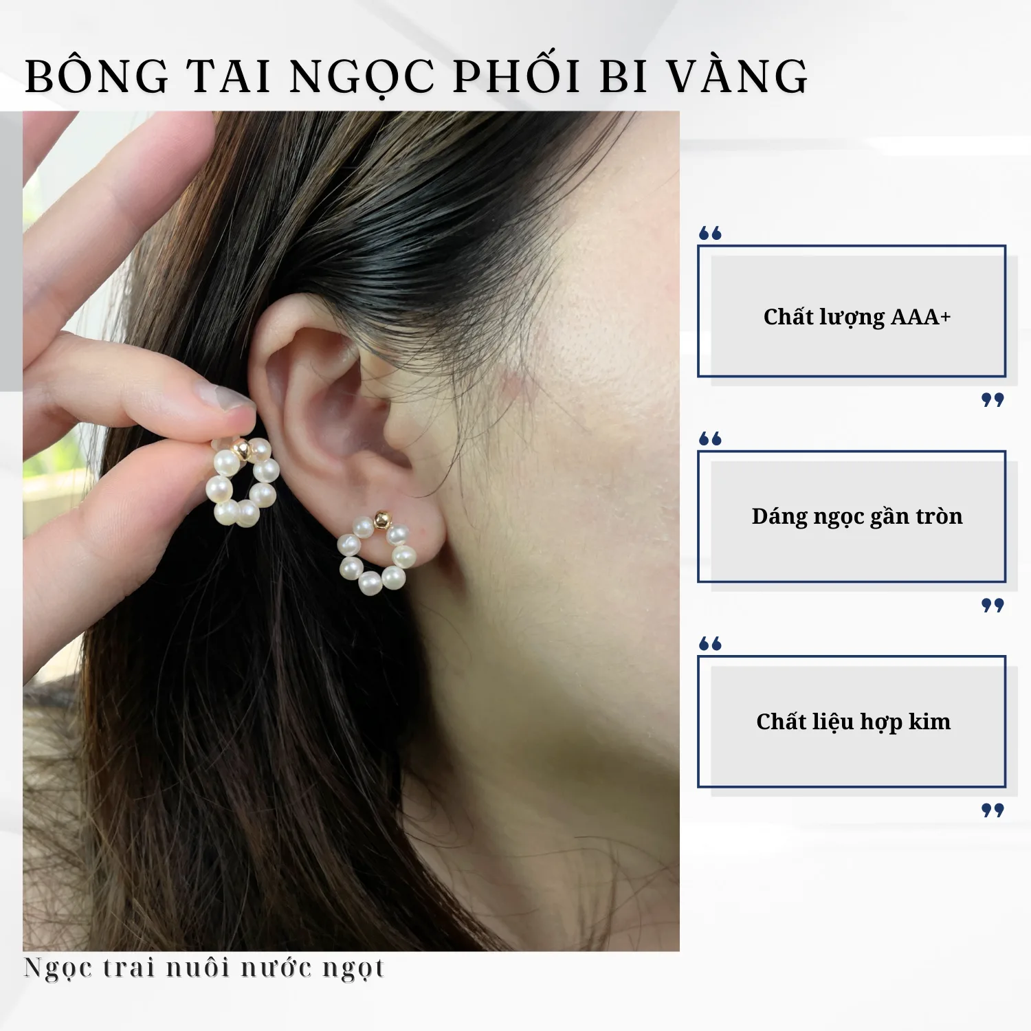 Bông Tai Ngọc Trai Phối Bi Vàng Dáng Treo - Ảnh 2