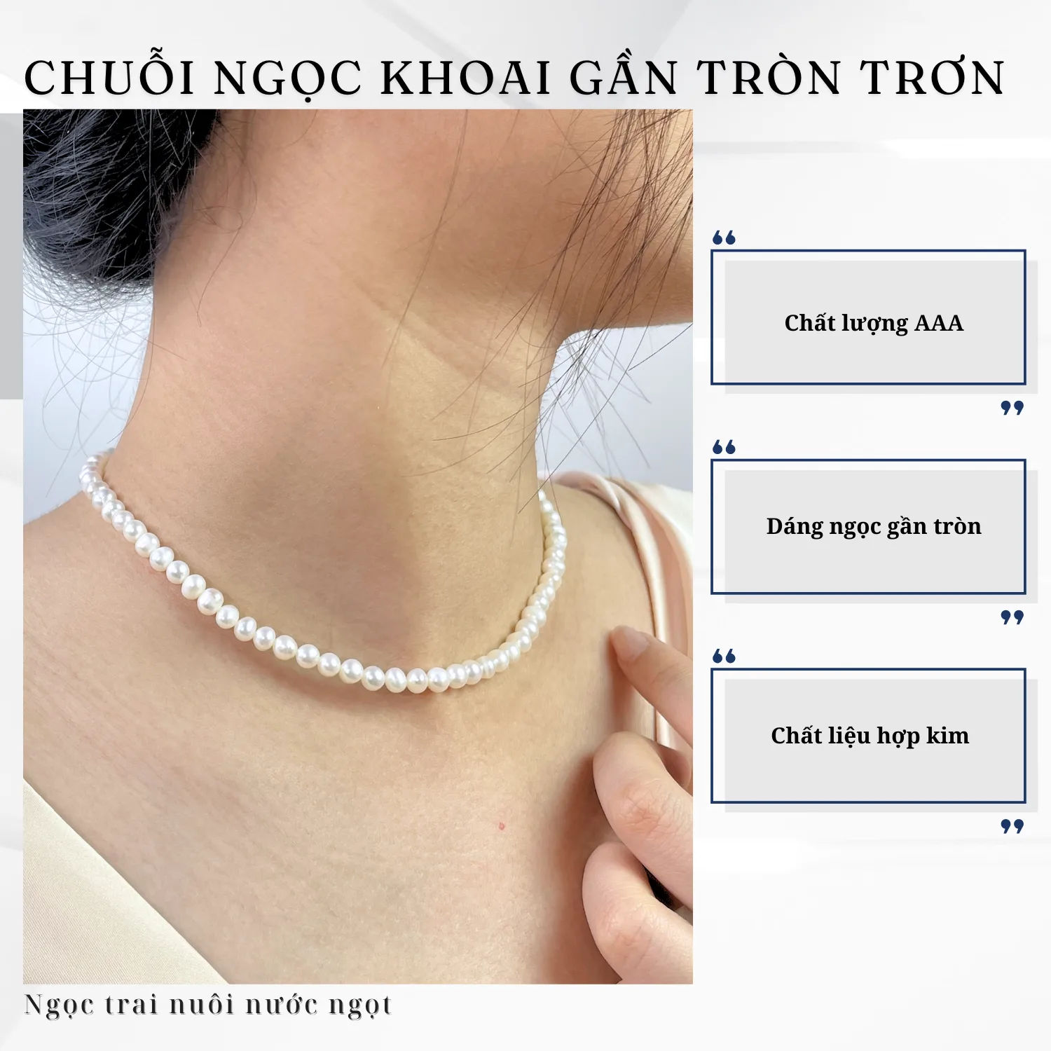 Chuỗi Ngọc Trai Dáng Ngọc Gần Tròn Trơn Sang Trọng - Ảnh 2