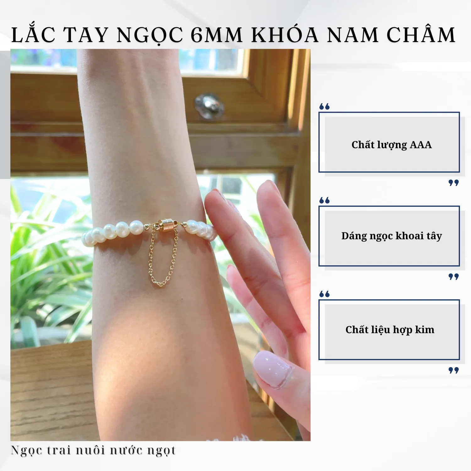 Lắc Tay Ngọc Trai Khóa Nam Châm Hợp Kim Chắc Chắn - Ảnh 4