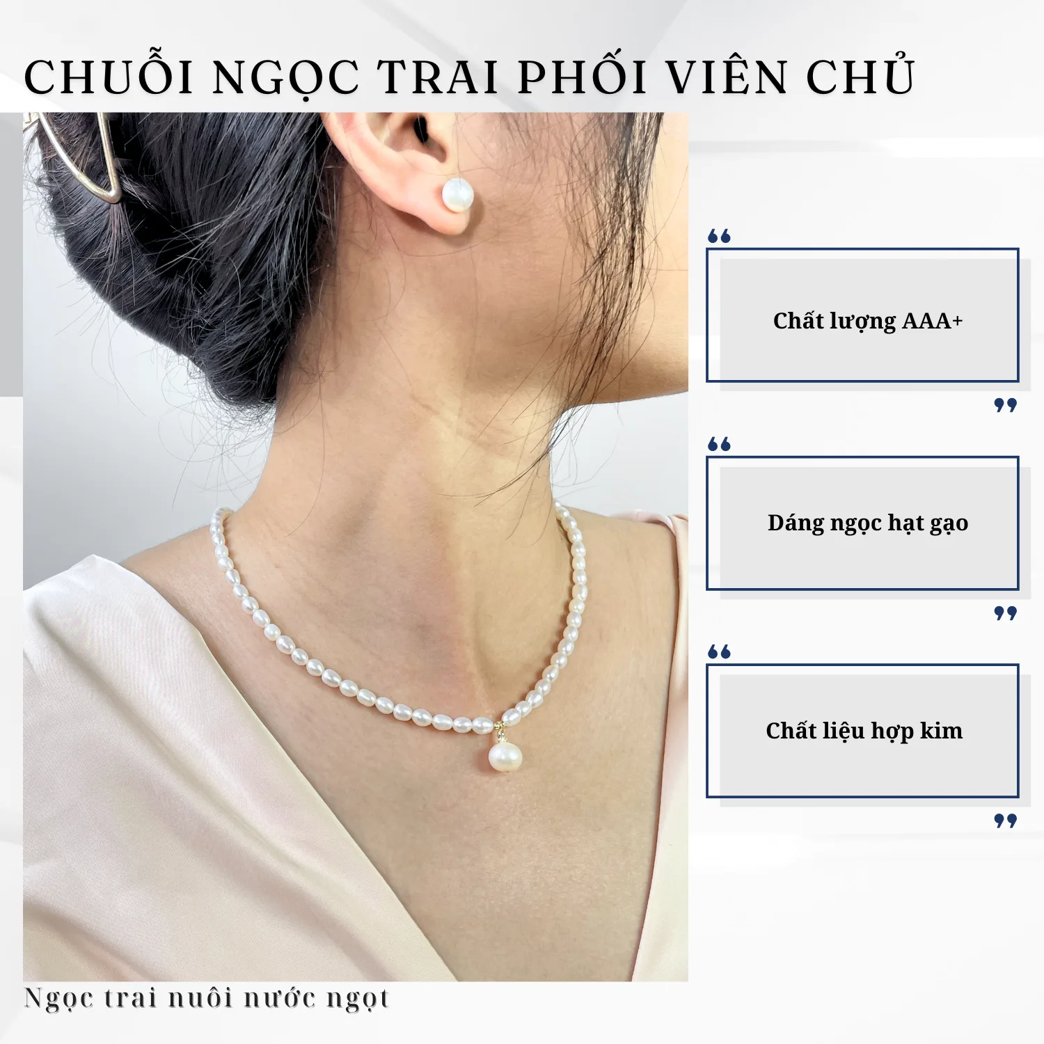 Chuỗi Dây Chuyền Ngọc Trai Phối Mặt Dây Viên Chủ - Ảnh 2