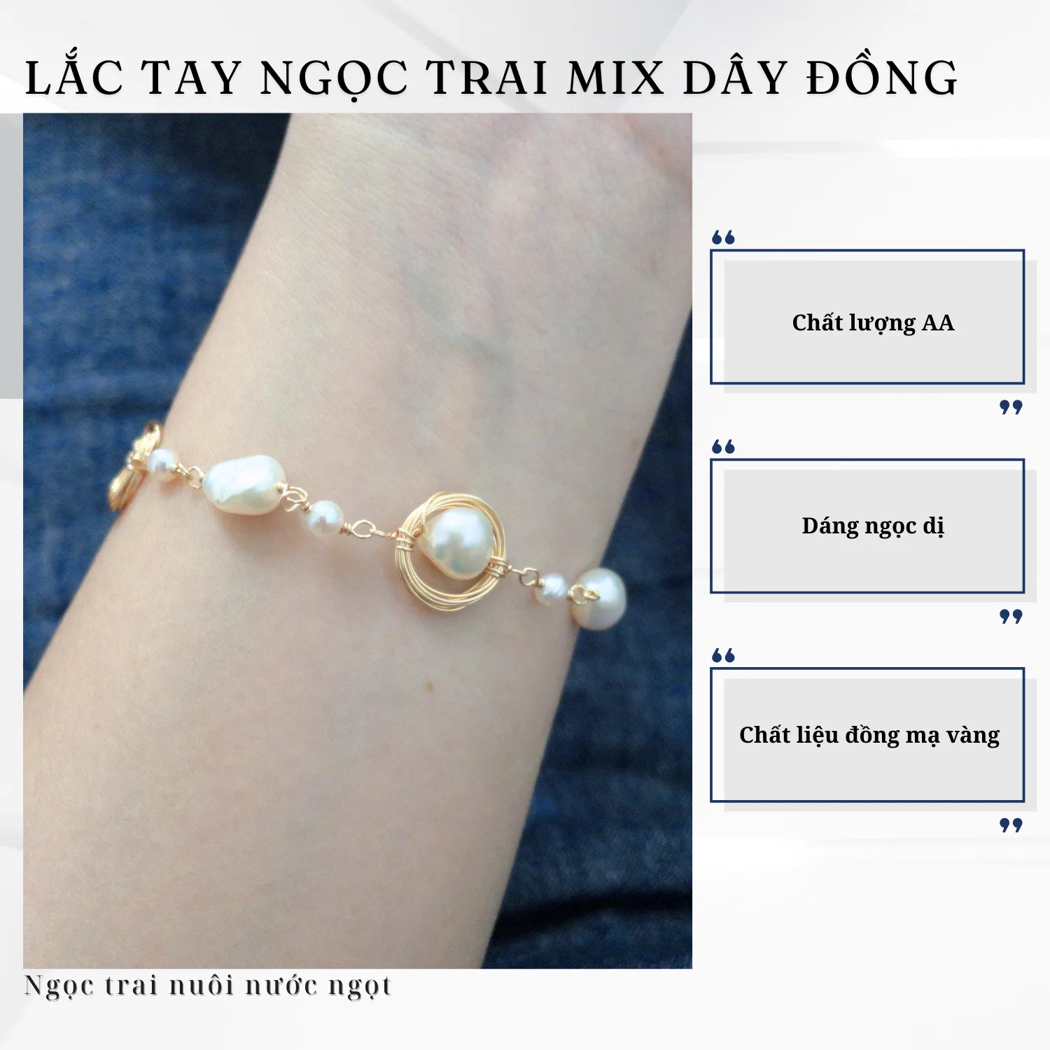 Lắc Tay Ngọc Trai Mix Dây Đồng Handmade Độc Đáo - Ảnh 2