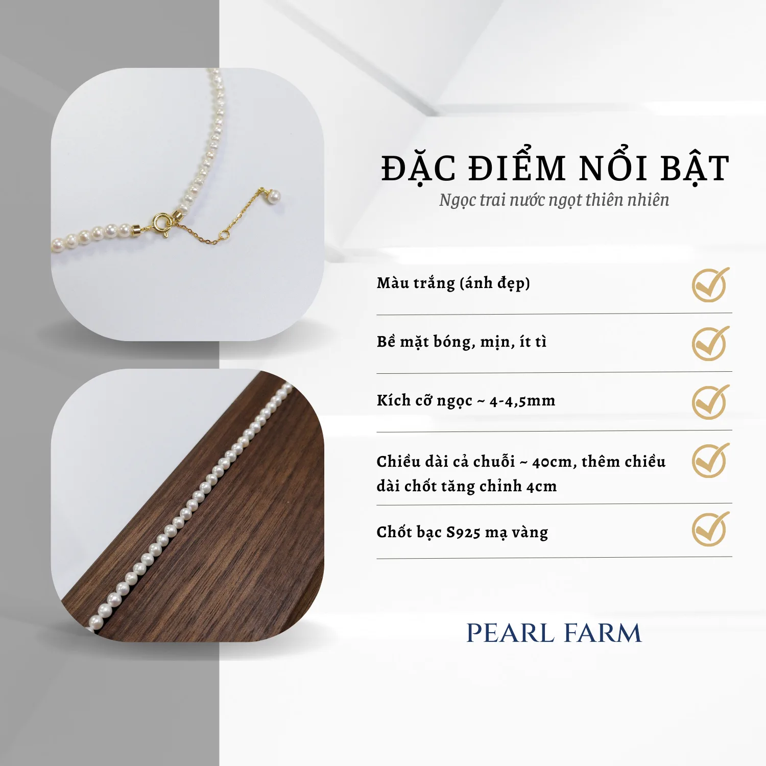 Chuỗi Dây Chuyền Ngọc Trai Nhí Gần Tròn 4mm Trẻ Trung - Ảnh 3