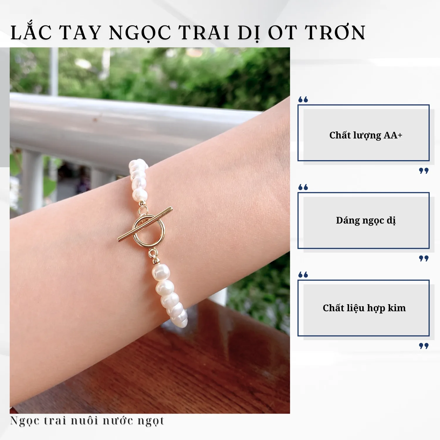 Lắc Tay Ngọc Trai Khóa OT Trơn Dáng Xu Dị - Ảnh 2