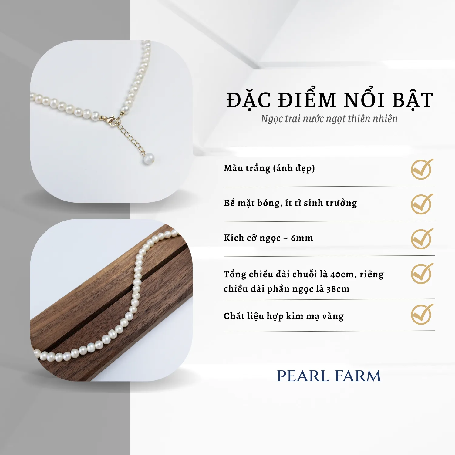 Chuỗi Ngọc Trai Dáng Ngọc Gần Tròn Trơn Sang Trọng - Ảnh 3
