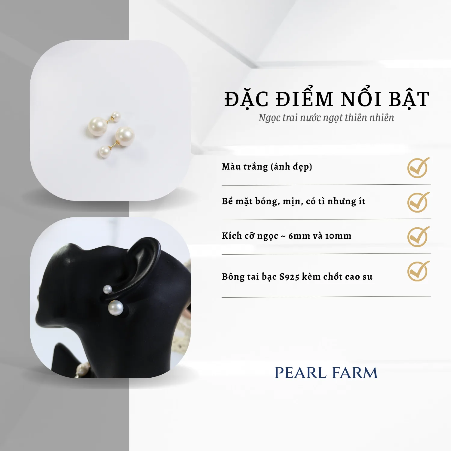Bông Tai Ngọc Trai Thật Ngọc Trước Sau Sang Trọng - Ảnh 3