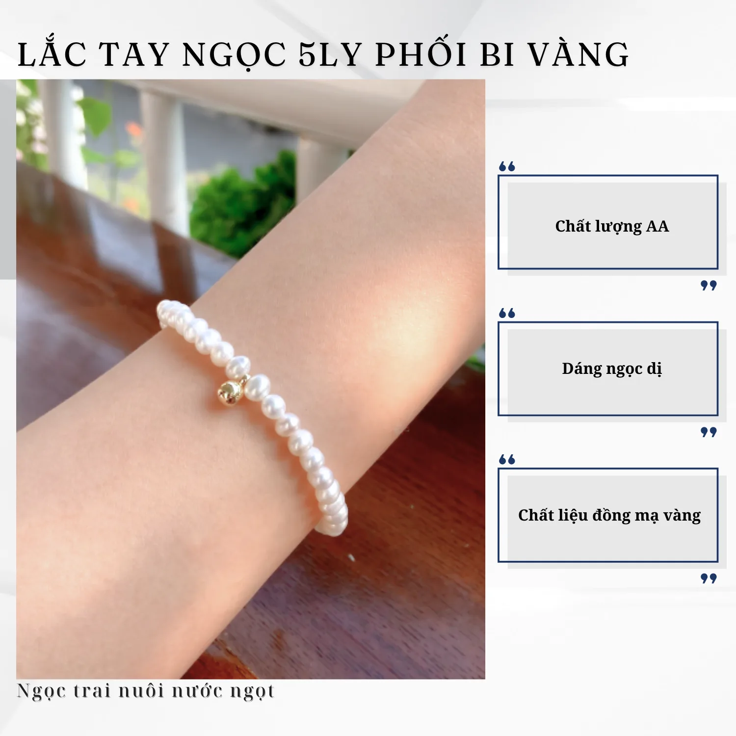 Lắc Tay Ngọc Trai 5 ly Phối Bi Vàng Trẻ Trung - Ảnh 2
