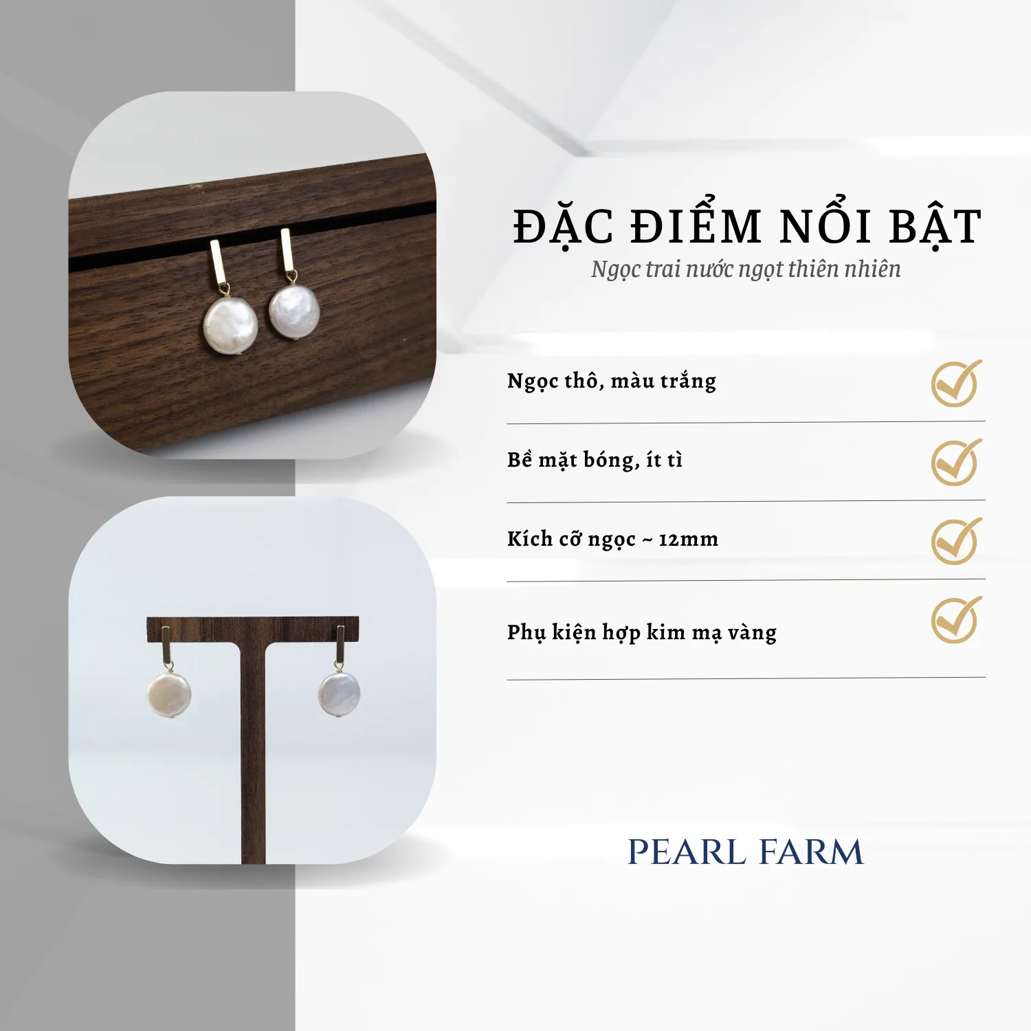 Bông Tai Ngọc Trai Dẹt Dáng Treo Thanh Lịch - Ảnh 3