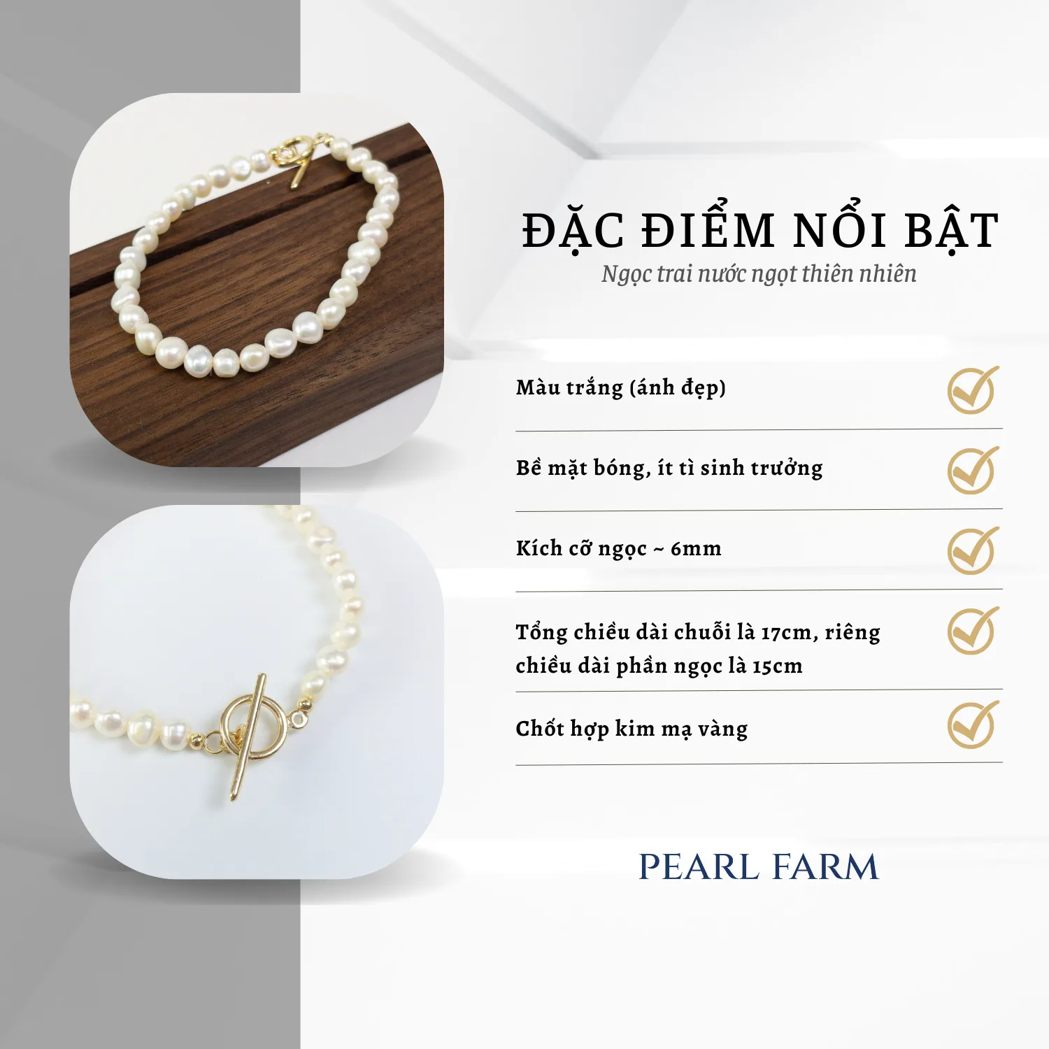 Lắc Tay Ngọc Trai Khóa OT Trơn Dáng Xu Dị - Ảnh 3