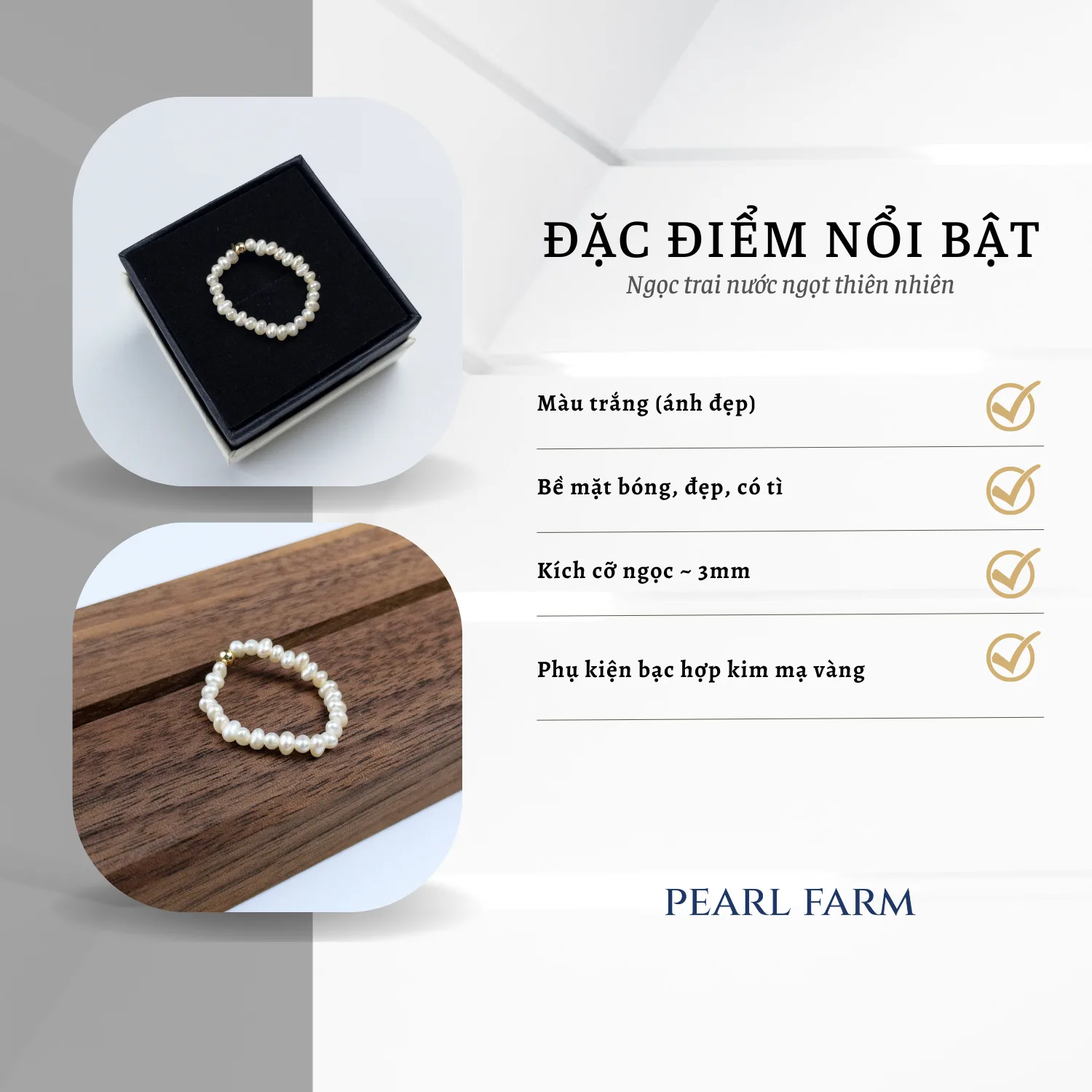 Nhẫn Ngọc Trai Nhí Co Giãn Thời Trang Phối Bi Vàng Cá Tính - Ảnh 3