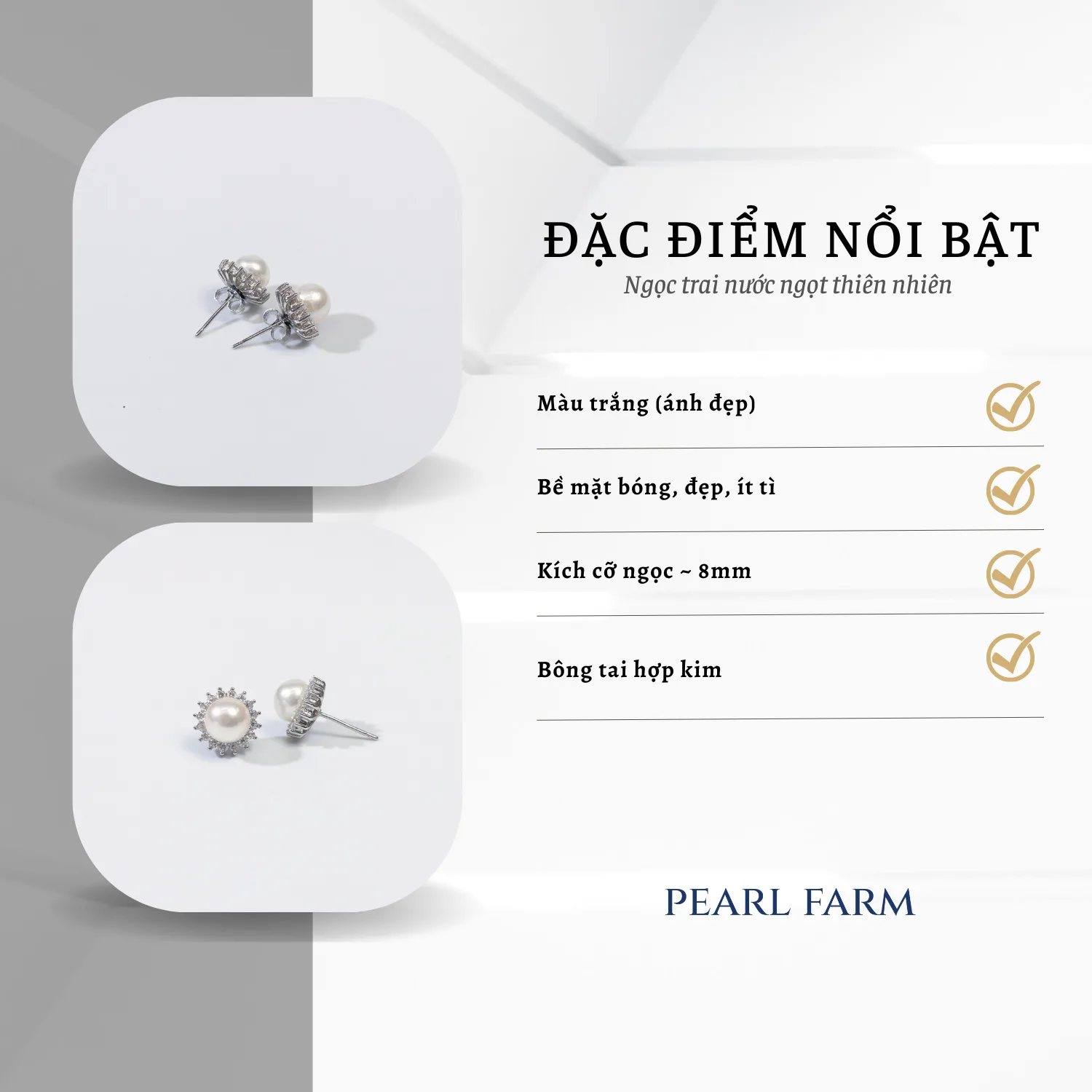 Bông Tai Ngọc Trai Dáng Bông Tuyết Chất Liệu Titan Xi Kim - Ảnh 7