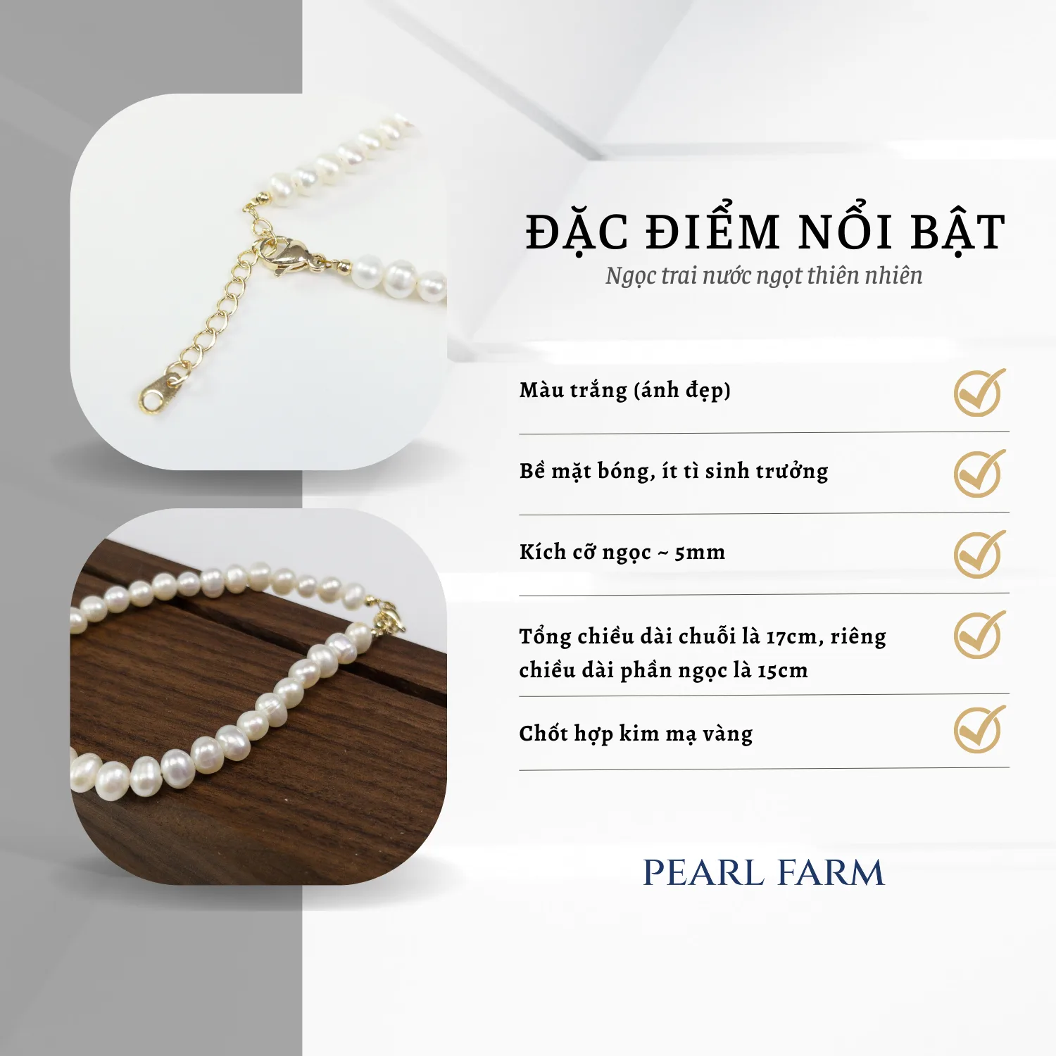 Lắc Tay Ngọc Trai 5 ly Phối Bi Vàng Trẻ Trung - Ảnh 3