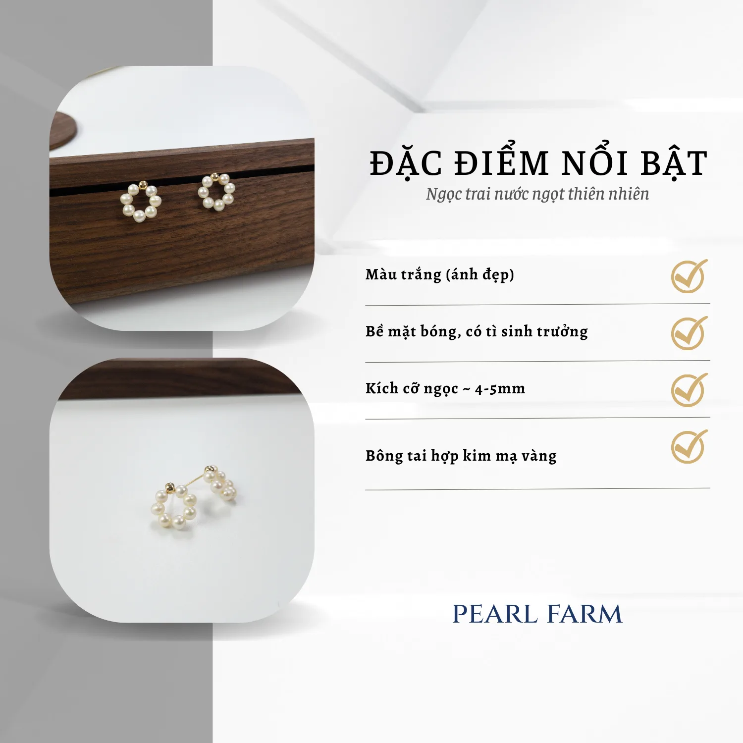 Bông Tai Ngọc Trai Phối Bi Vàng Dáng Treo - Ảnh 3