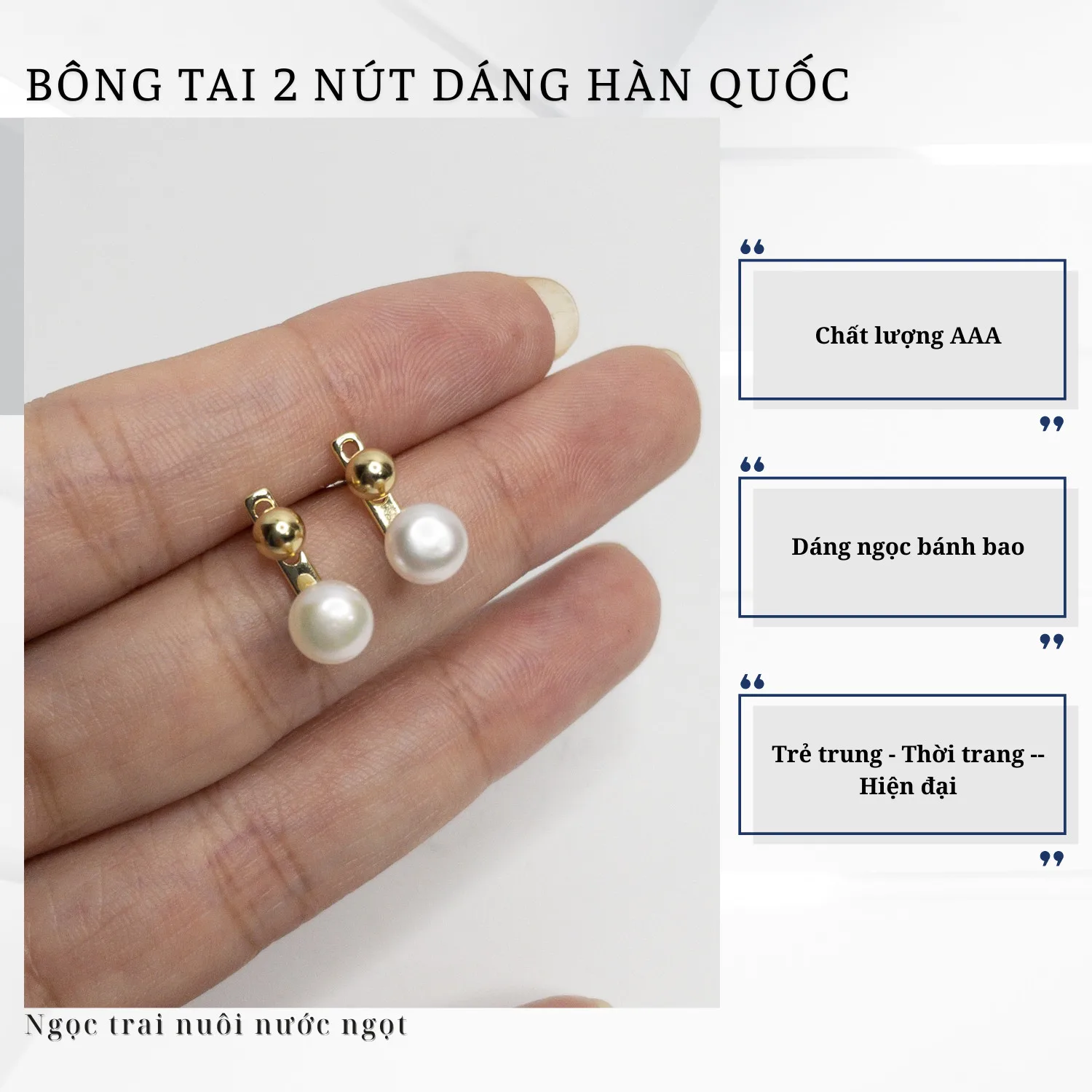 Bông Tai Ngọc Trai Chất Liệu Hợp Kim 2 Nút Thời Trang - Ảnh 3