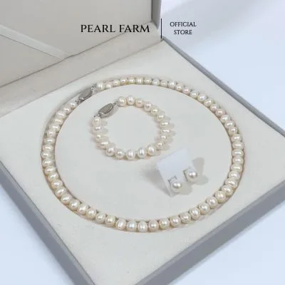 Bộ Vòng Ngọc Trai Trứng 7-8mm Bóng Mịn Cao Ít Tì Tự Nhiên