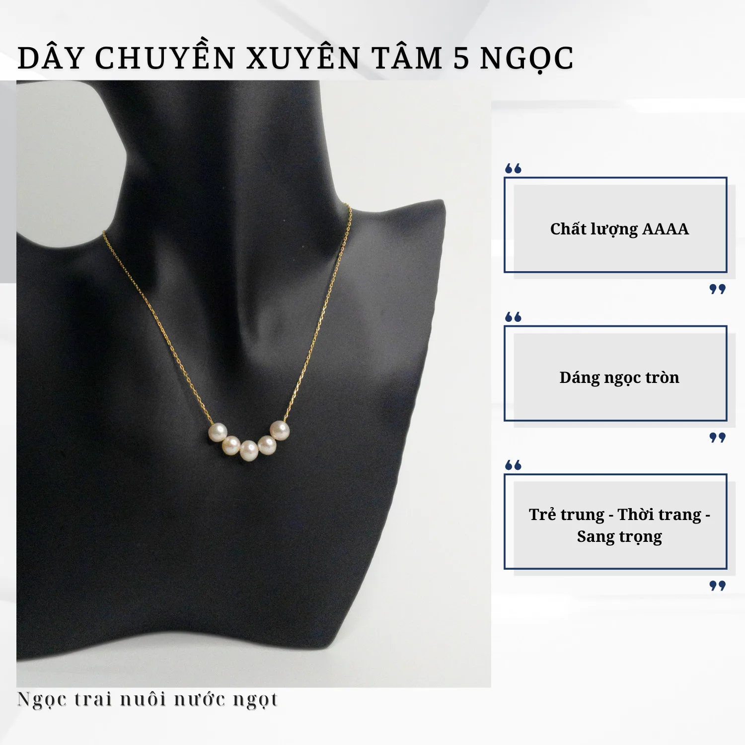 Dây Chuyền Xuyên Tâm 5 Viên Ngọc Trai Thời Trang - Ảnh 2