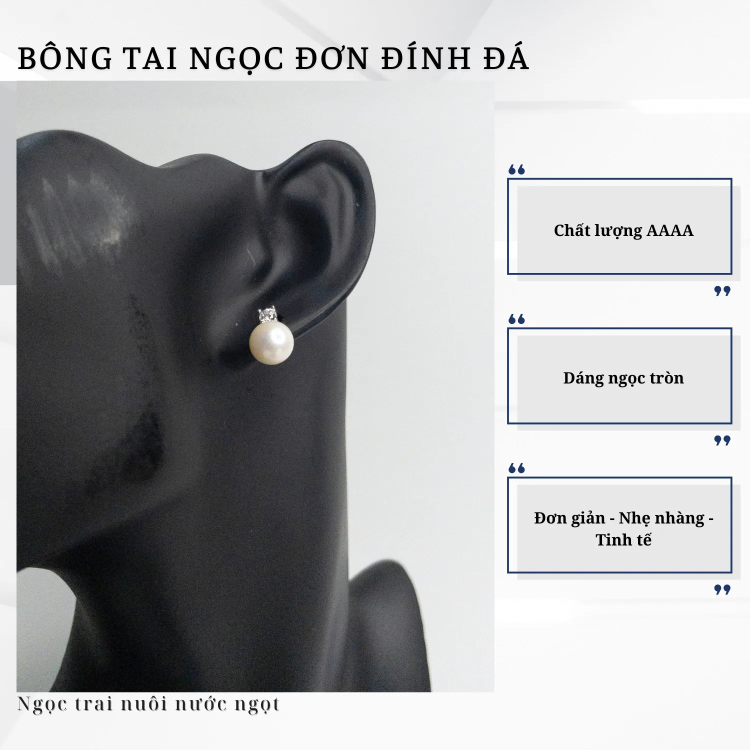 Bông Tai Ngọc Trai Thật Đính Đá Dáng Tròn Sang Trọng - Ảnh 2