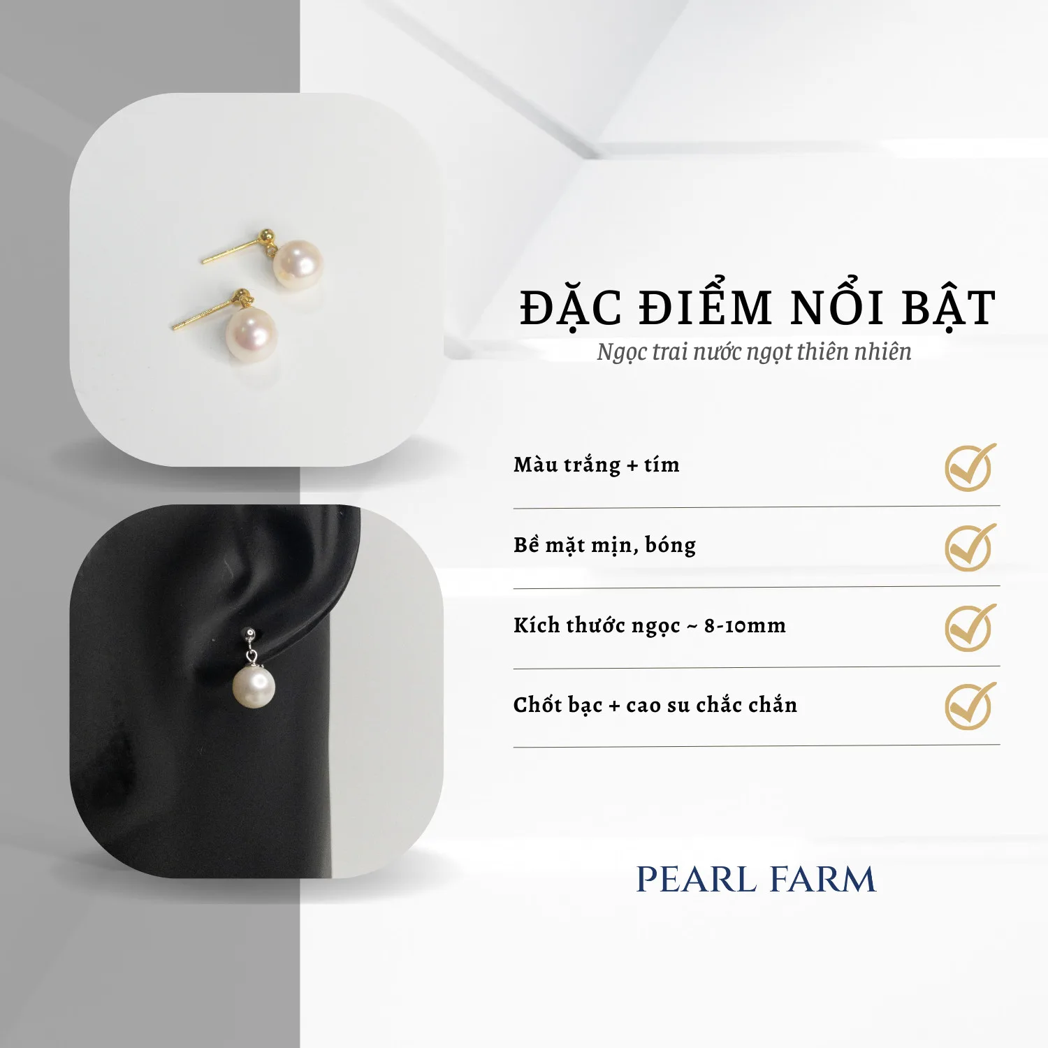 Bông Tai Ngọc Trai Tròn Dáng Treo Chốt Đính Tai Sang Trọng - Ảnh 3