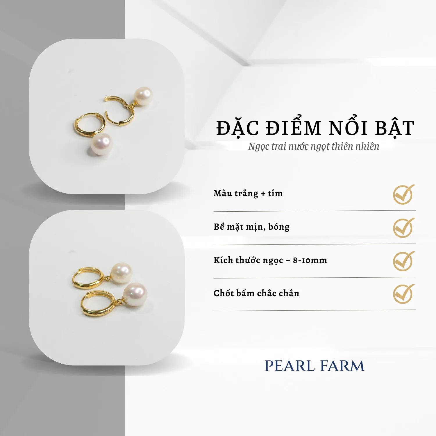 Bông Tai Ngọc Trai Đơn Bấm Tròn Đơn Giản Cổ Điển - Ảnh 3