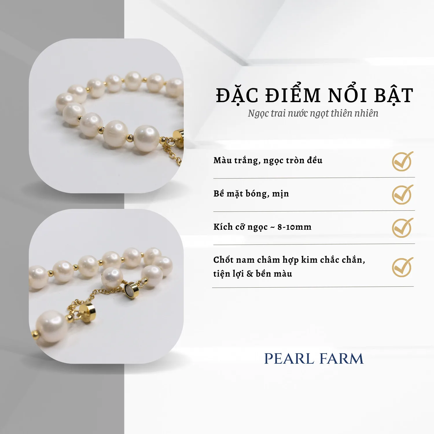 Lắc Tay Ngọc Trai Tròn Lớn Khoá Nam Châm Sang Trọng - Ảnh 3