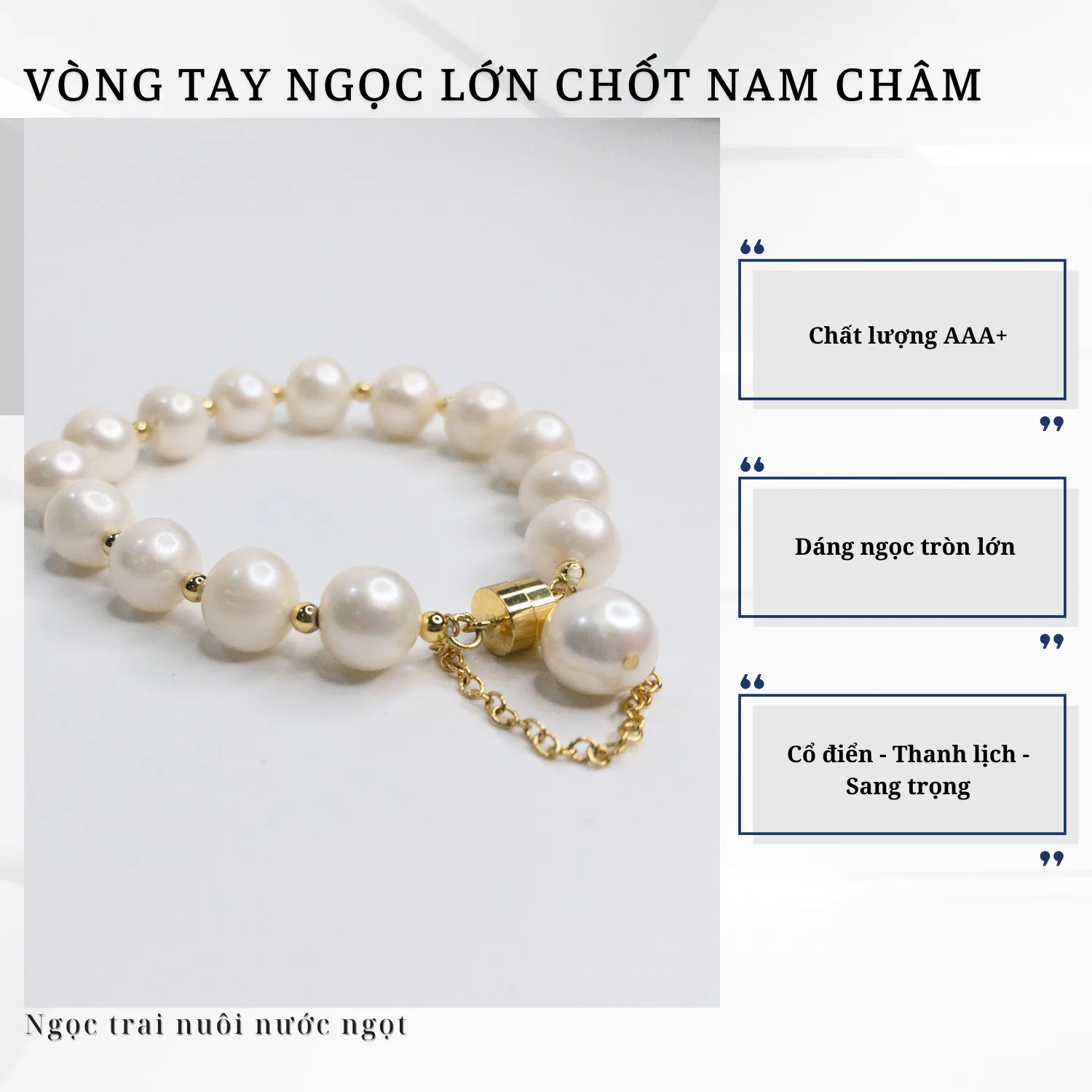 Lắc Tay Ngọc Trai Tròn Lớn Khoá Nam Châm Sang Trọng - Ảnh 2