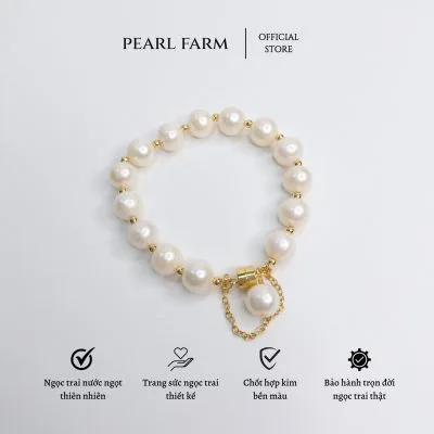 Lắc Tay Ngọc Trai Tròn Lớn Khoá Nam Châm Sang Trọng