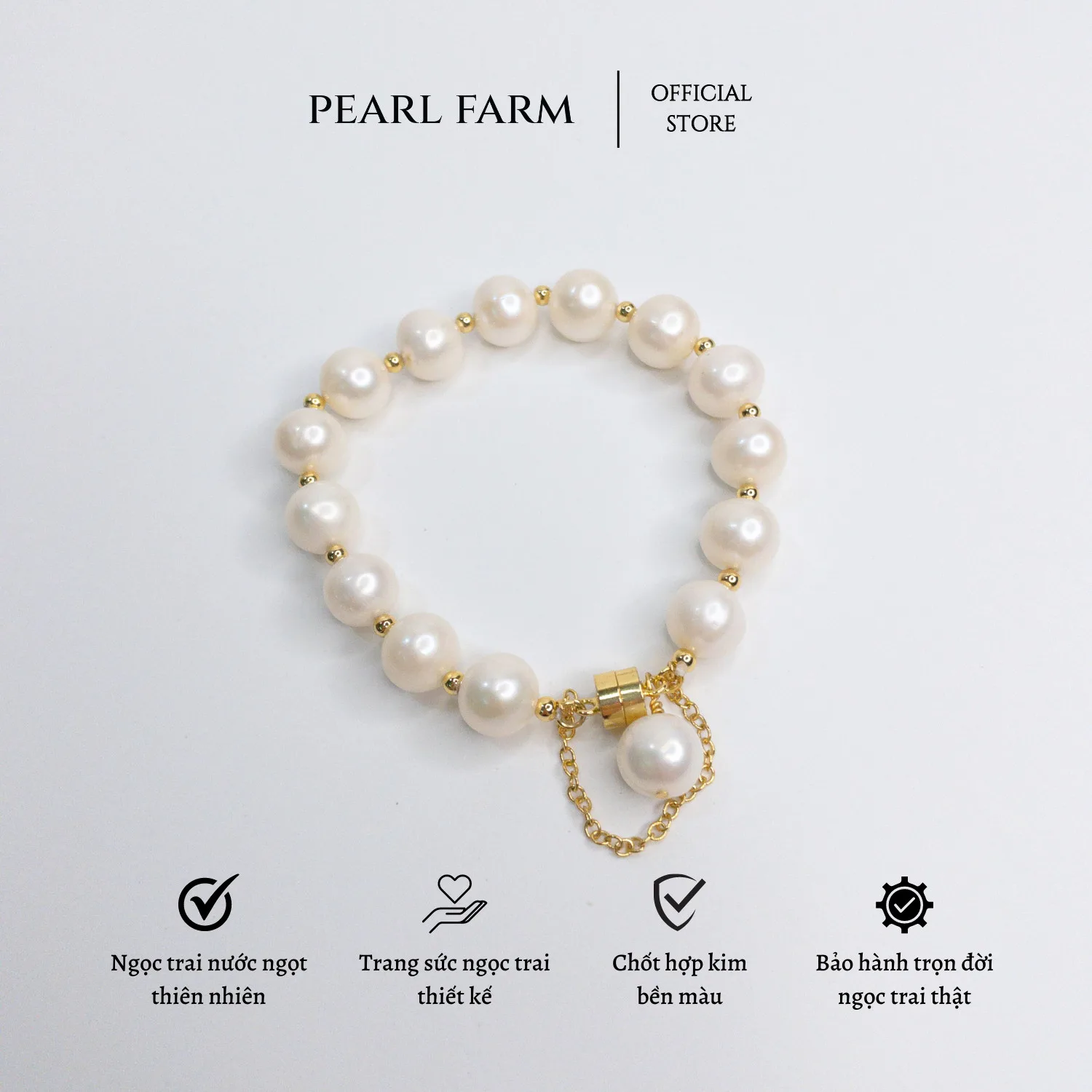 Lắc Tay Ngọc Trai Tròn Lớn Khoá Nam Châm Sang Trọng
