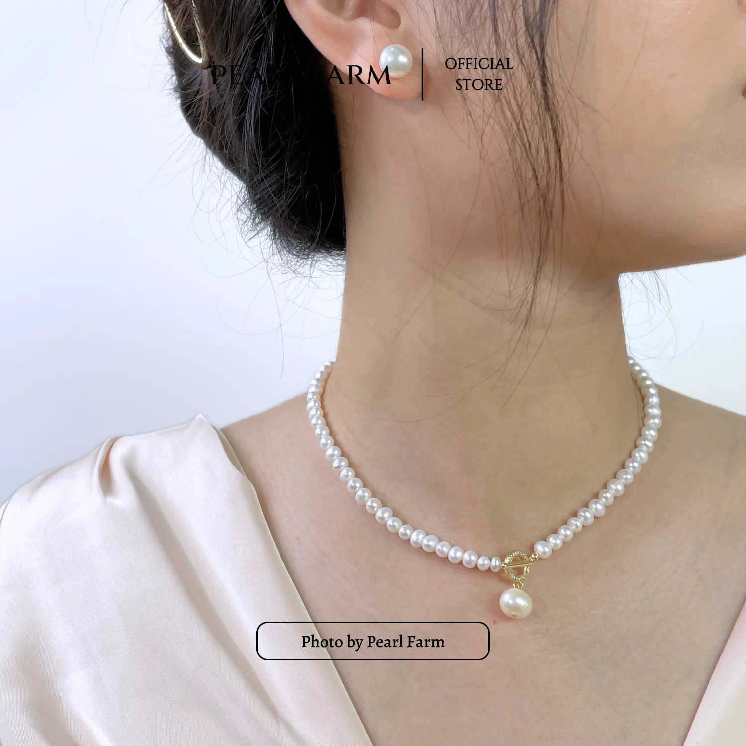 Chuỗi Vòng Cổ Ngọc Trai Khóa O-T Đính Đá - Ảnh 2