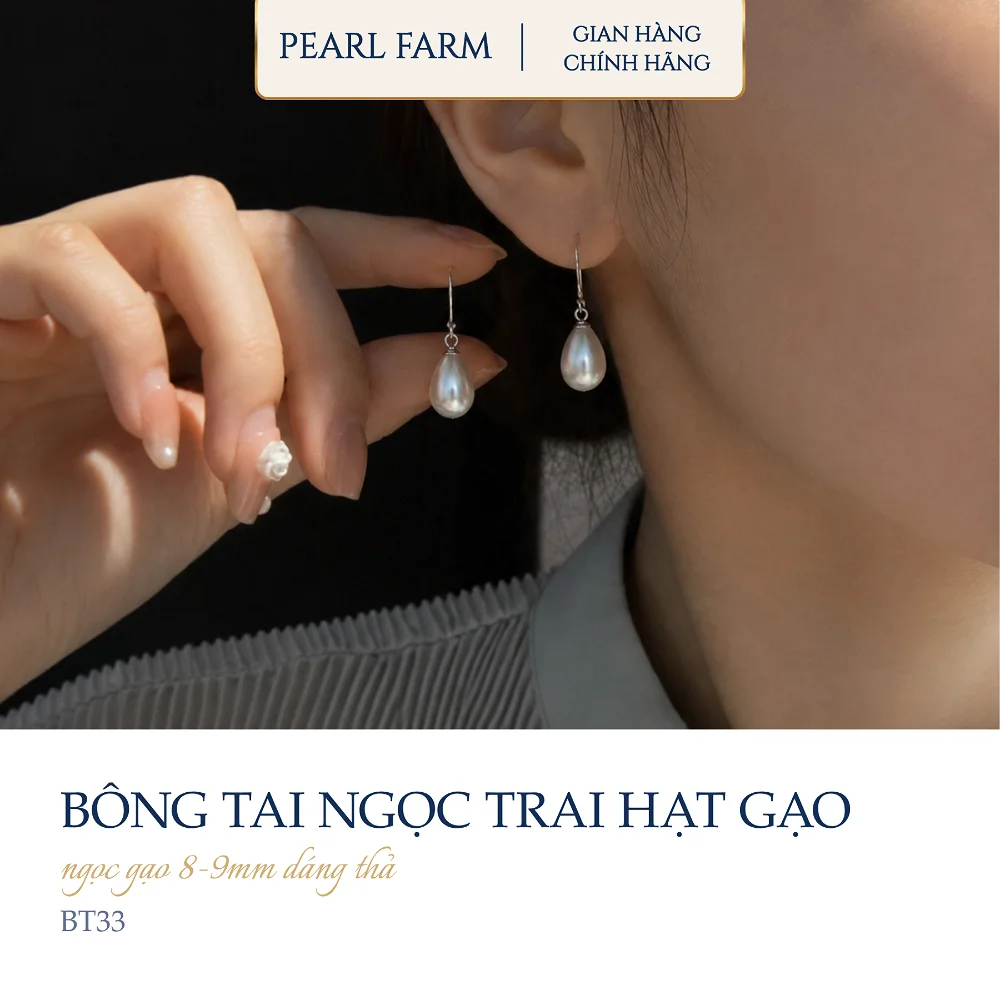 Bông Tai Ngọc Trai Hạt Gạo Dáng Móc Tai - Ảnh 3