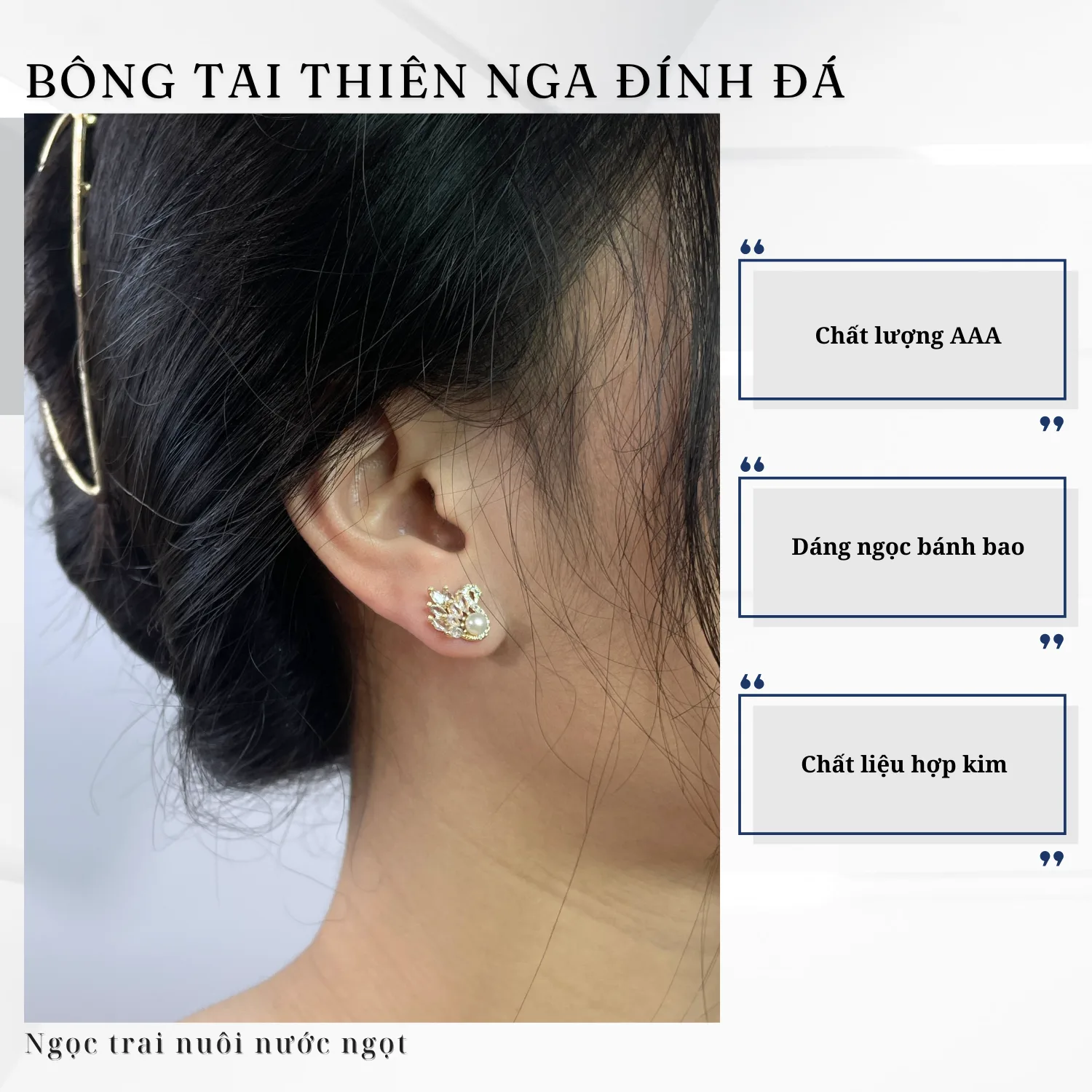 Bông Tai Nụ Ngọc Trai Dáng Thiên Nga - Ảnh 7