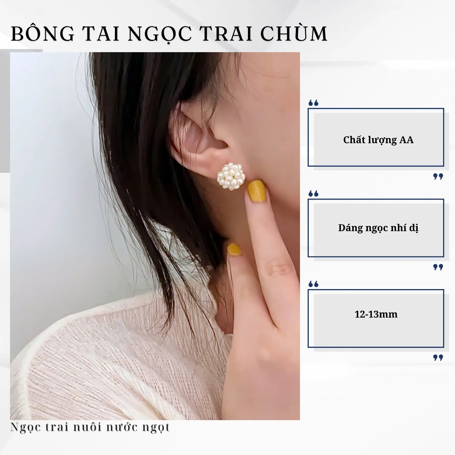 Bông Tai Nụ Ngọc Trai Dáng Chùm Ngọc Baroque - Ảnh 8