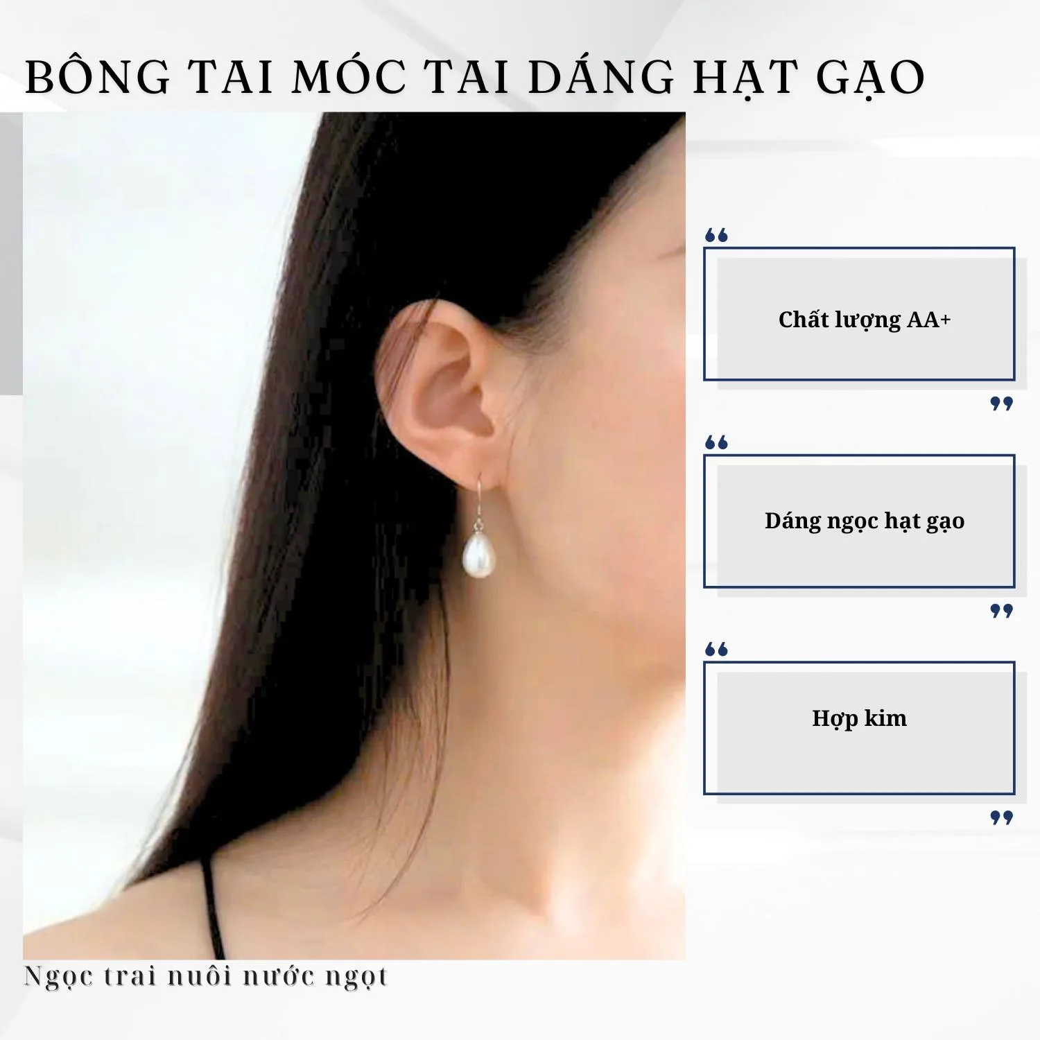 Bông Tai Ngọc Trai Hạt Gạo Dáng Móc Tai - Ảnh 4