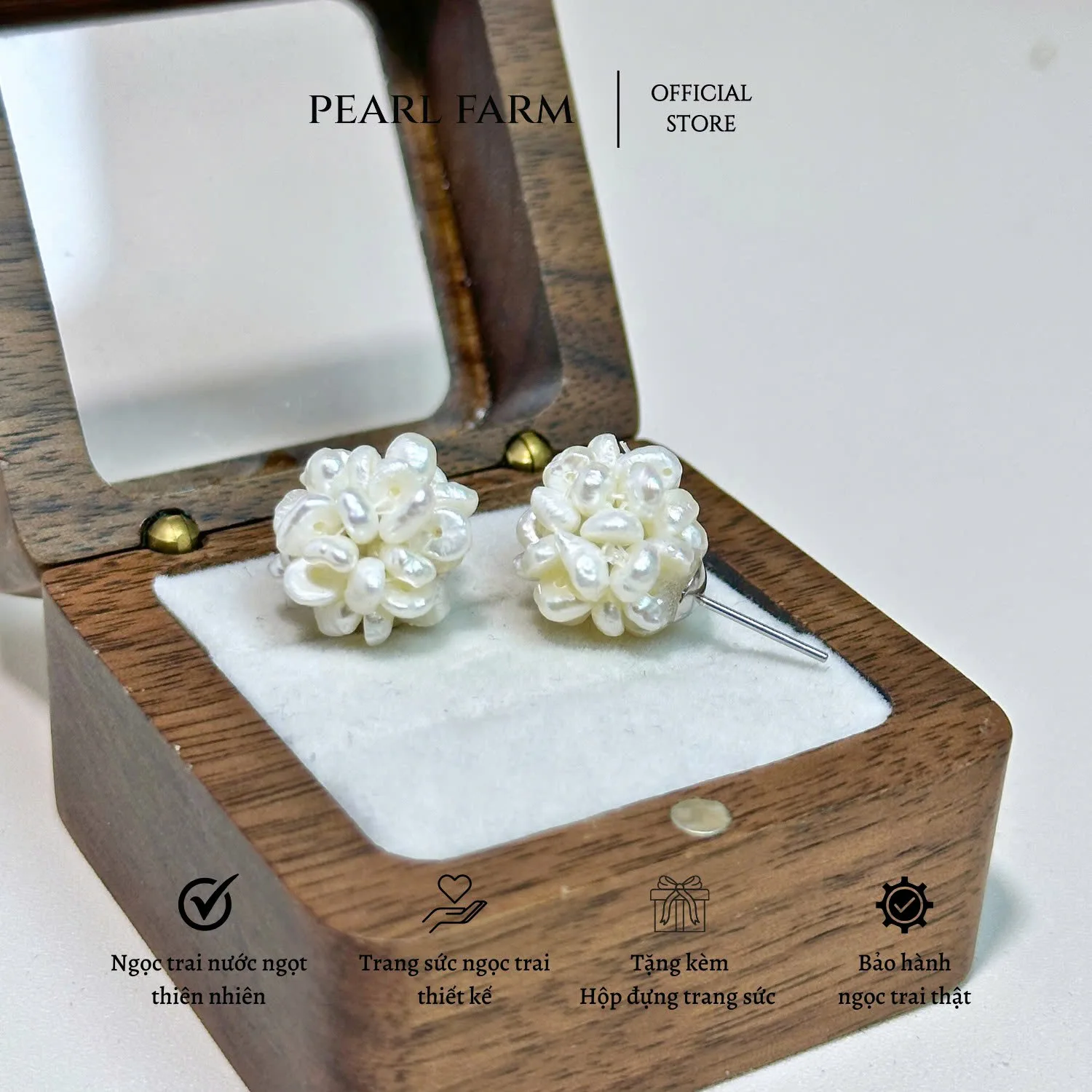 Bông Tai Nụ Ngọc Trai Dáng Chùm Ngọc Baroque