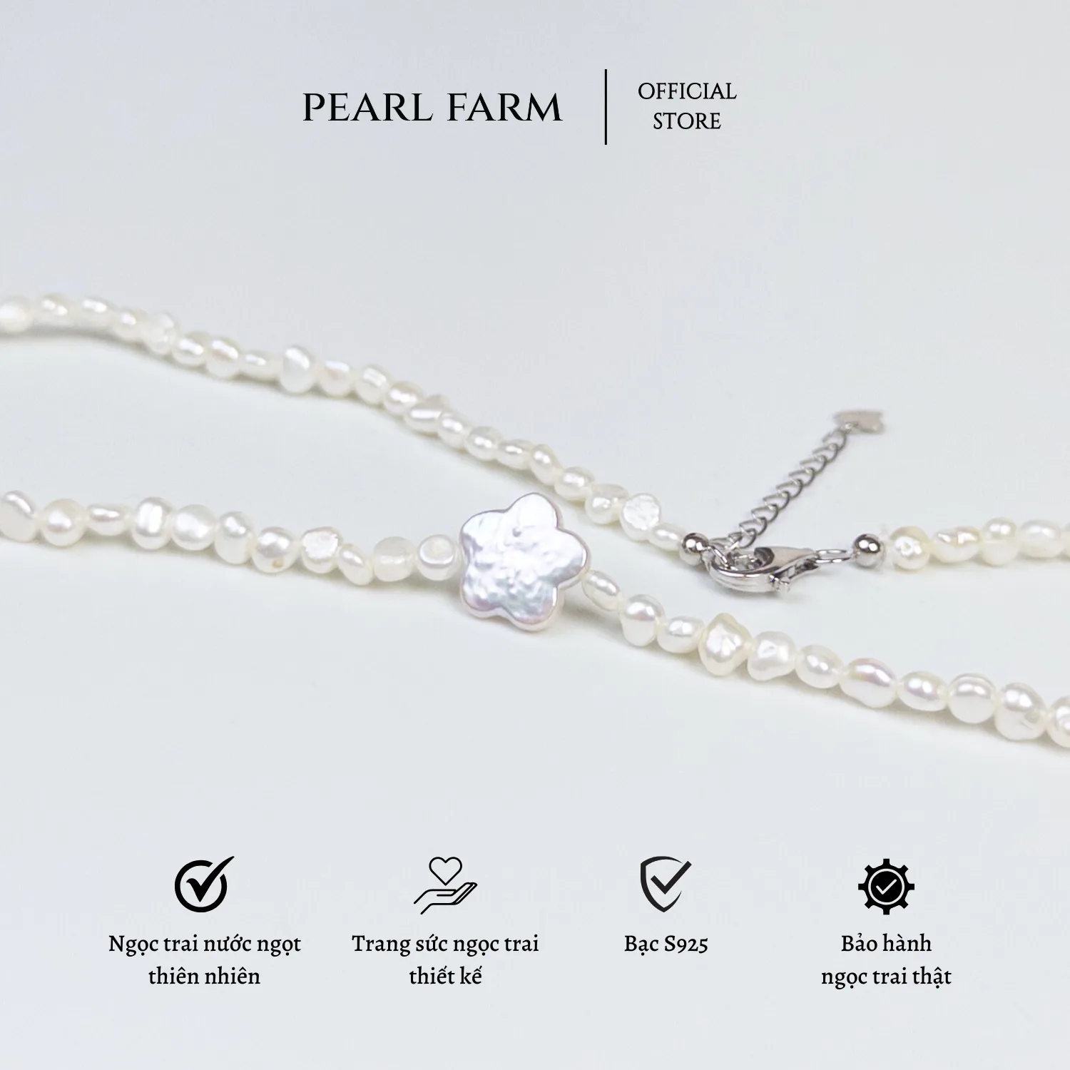 Chuỗi Cổ Ngọc Trai Xu Dị 4-5mm Mix Bông Hoa Dị Viên Chủ Cá Tính Pearl Farm