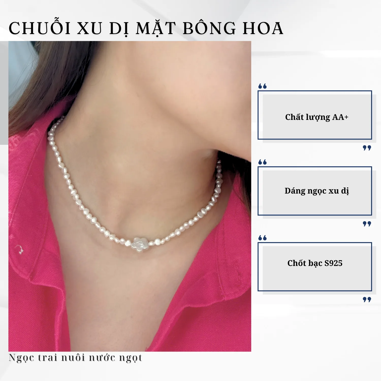 Chuỗi Cổ Ngọc Trai Xu Dị 4-5mm Mix Bông Hoa Dị Viên Chủ Cá Tính Pearl Farm - Ảnh 3