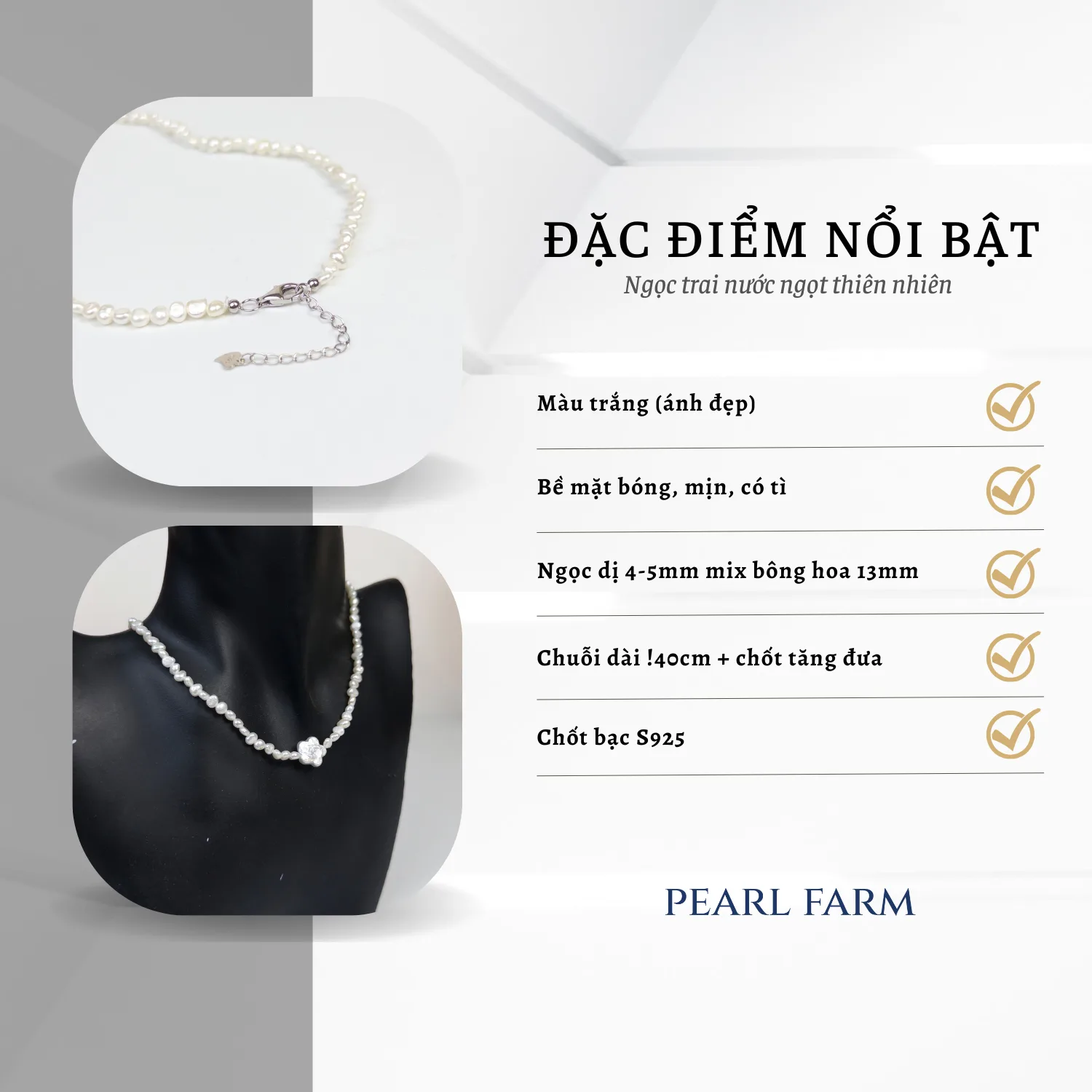 Chuỗi Cổ Ngọc Trai Xu Dị 4-5mm Mix Bông Hoa Dị Viên Chủ Cá Tính Pearl Farm - Ảnh 4