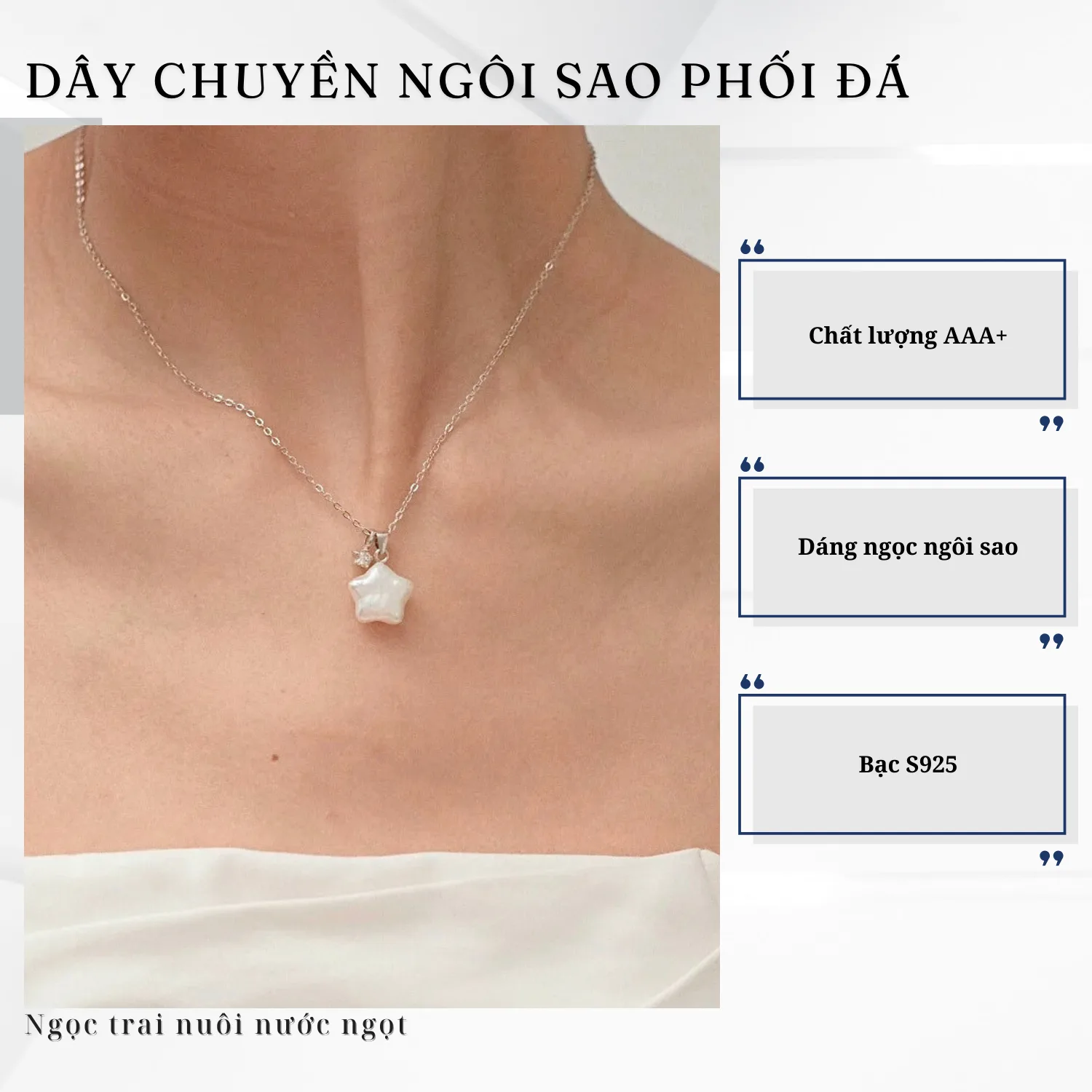 Dây Chuyền Ngọc Trai Ngôi Sao Mix Đá Bạc S925 Nữ Tính Trẻ Trung - Ảnh 5