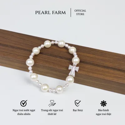 Lắc Tay Ngọc Trai Mân Côi Chữ Thập Thánh Giá Công Giáo Bạc S925 Co Giãn