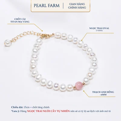Lắc Tay Ngọc Trai 5-6mm Ít Tì Mix Đá Thạch Anh Hồng Trơn Sang Trọng