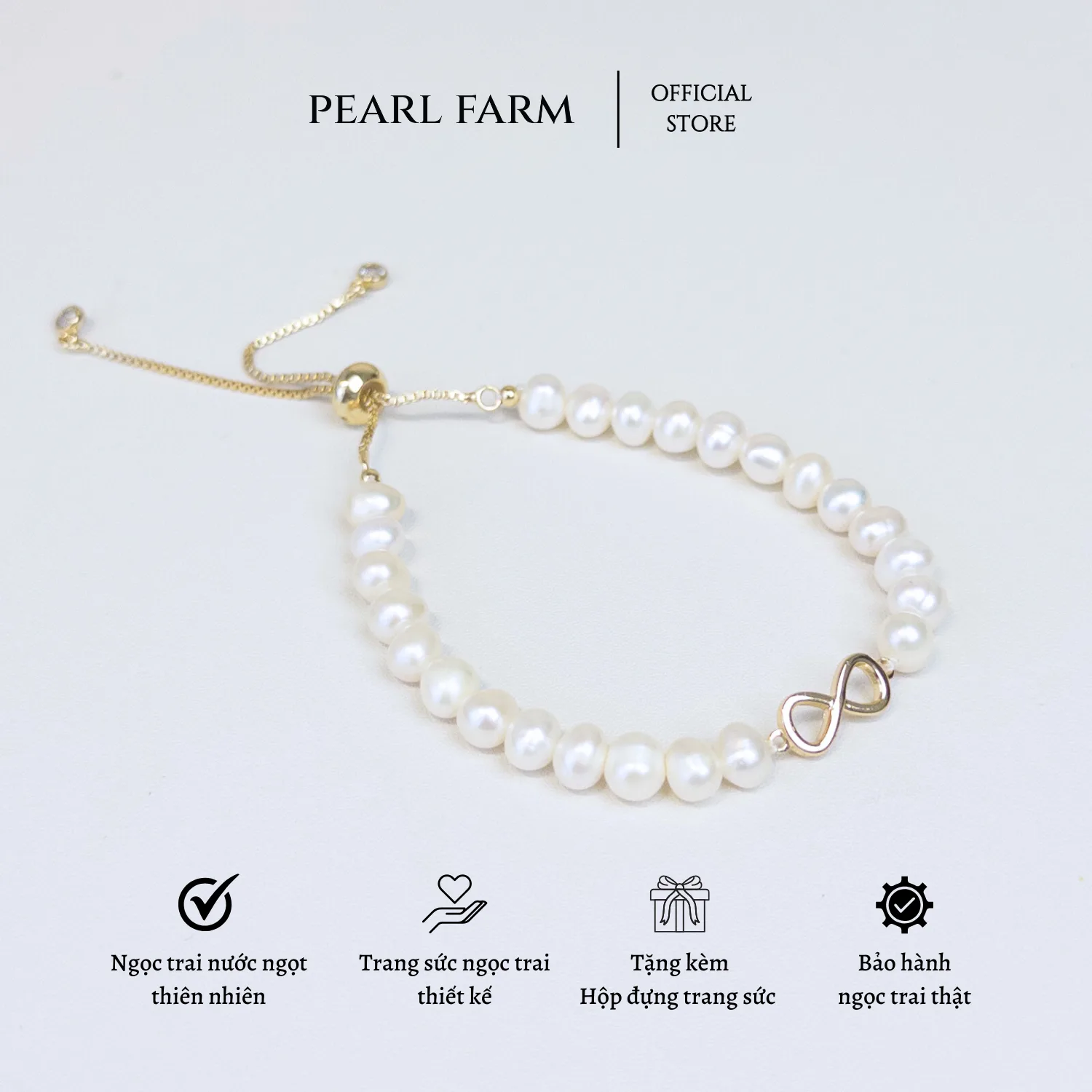 Lắc Tay Ngọc Trai Oval 5-6mm Charm Vô Cực Chốt Dây Rút