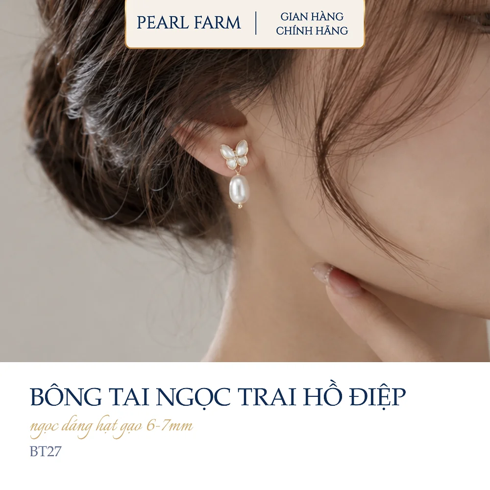 Bông Tai Ngọc Trai Hồ Điệp Dáng Treo Nữ Tính - Ảnh 3